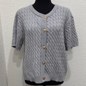 Gray Button-Up Short Sleeved Cardigan